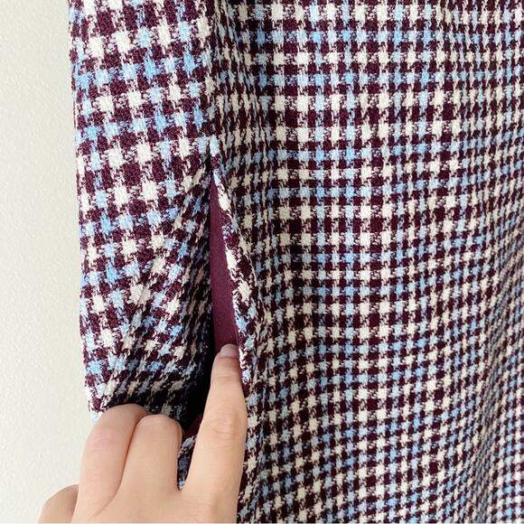 Rebecca Taylor | Techy Houndstooth Shift Mini Dress Wool Maroon White Size 4 - Picture 4 of 8